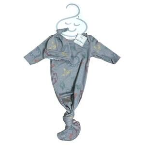 Toby Fairy 2 Piece Baby Hat & Gown Set Include Hat & Newborn Gown Gray Dinosaurs